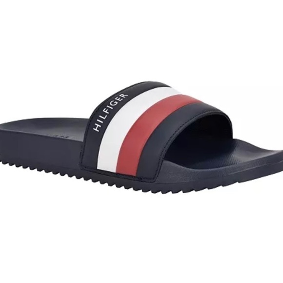 TOMMY HILFIGER Men\'s Rozi Global Stripe Branding Pool Slide Sandals Szs 9,10,11